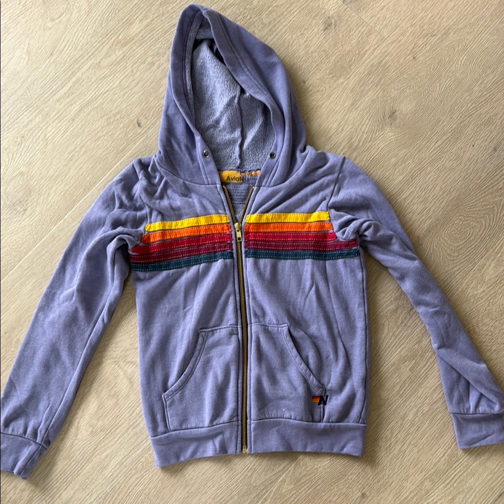 Aviator Nation Purple Sweatshirt with Rainbow Accents size 10